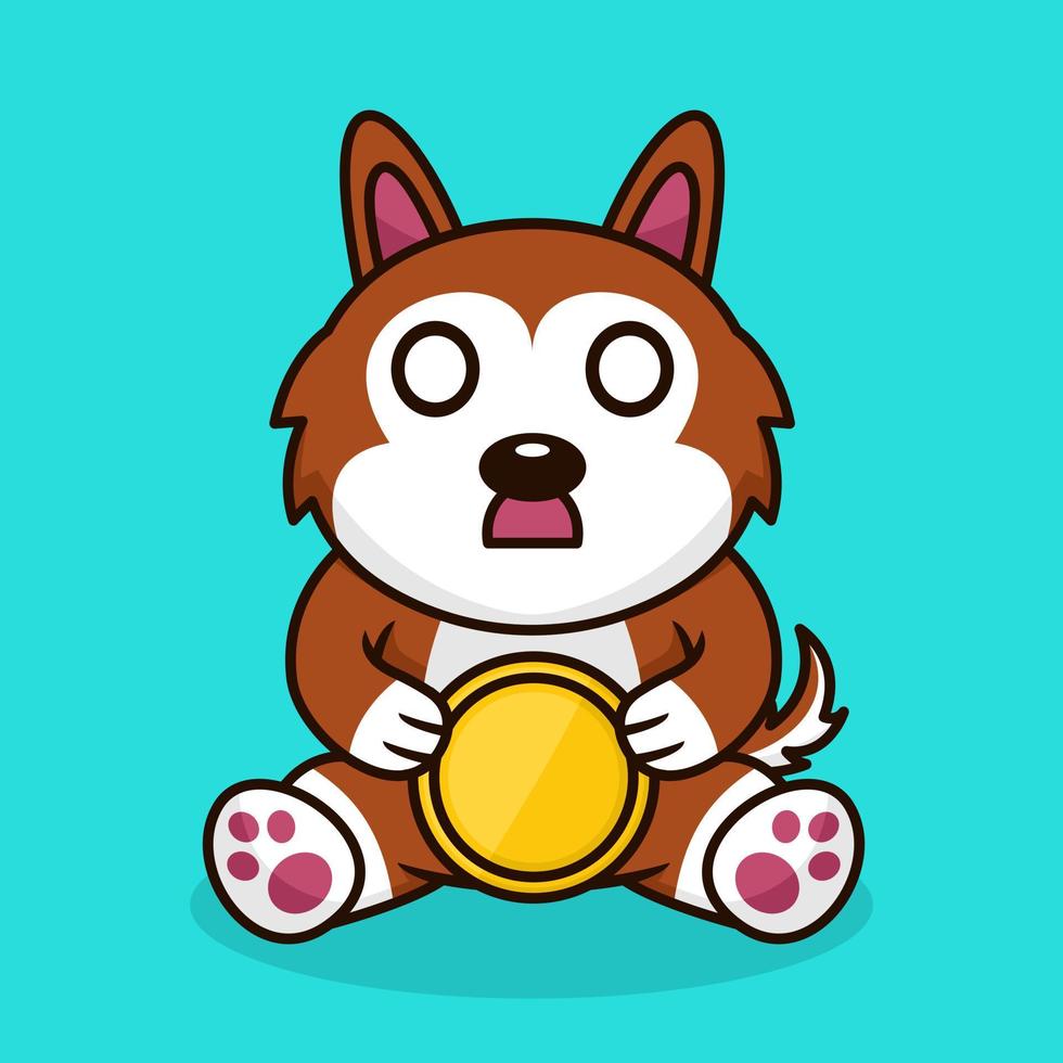 Vector illustration of premium cute dog holding gold coin