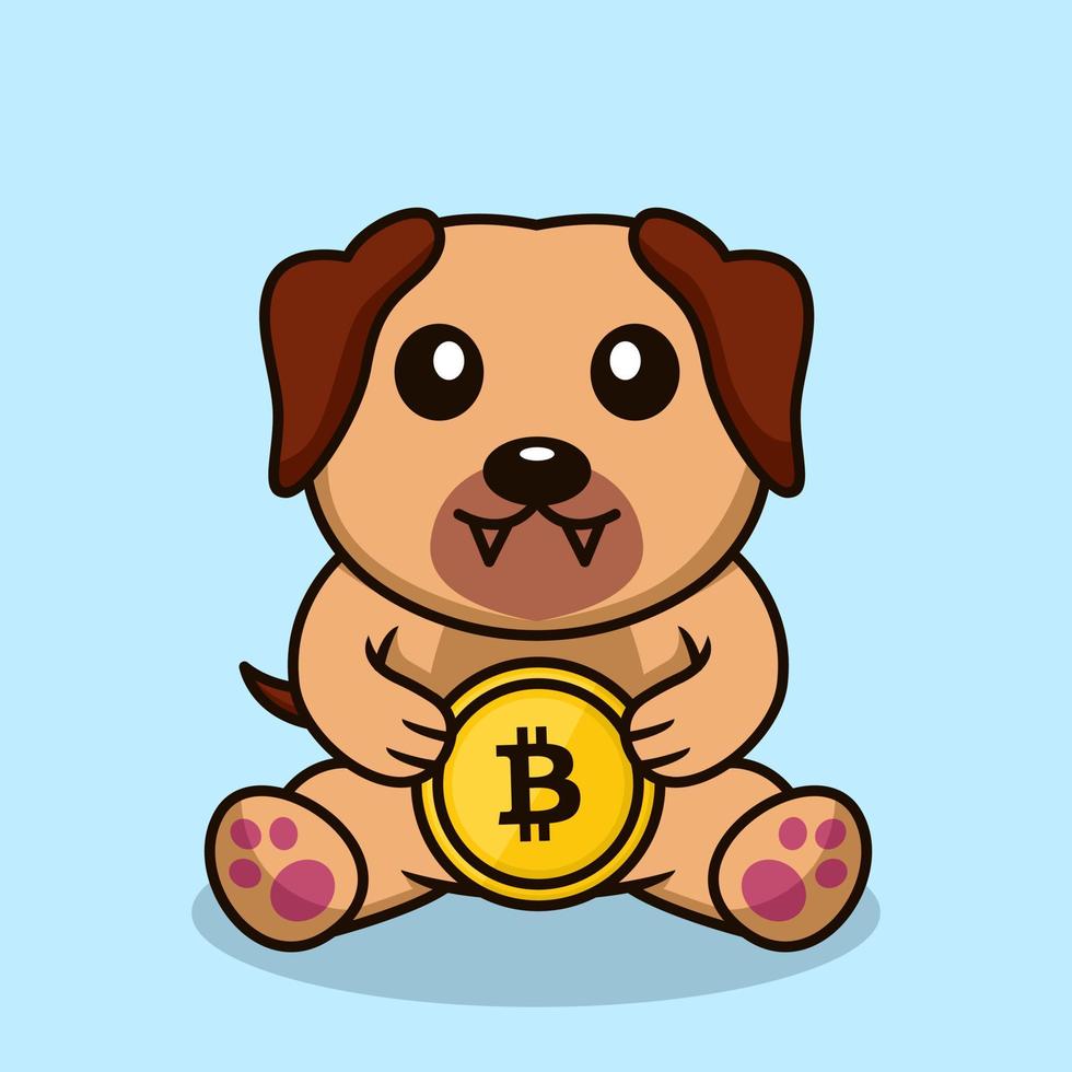 Vector illustration of premium cute dog holding gold coin