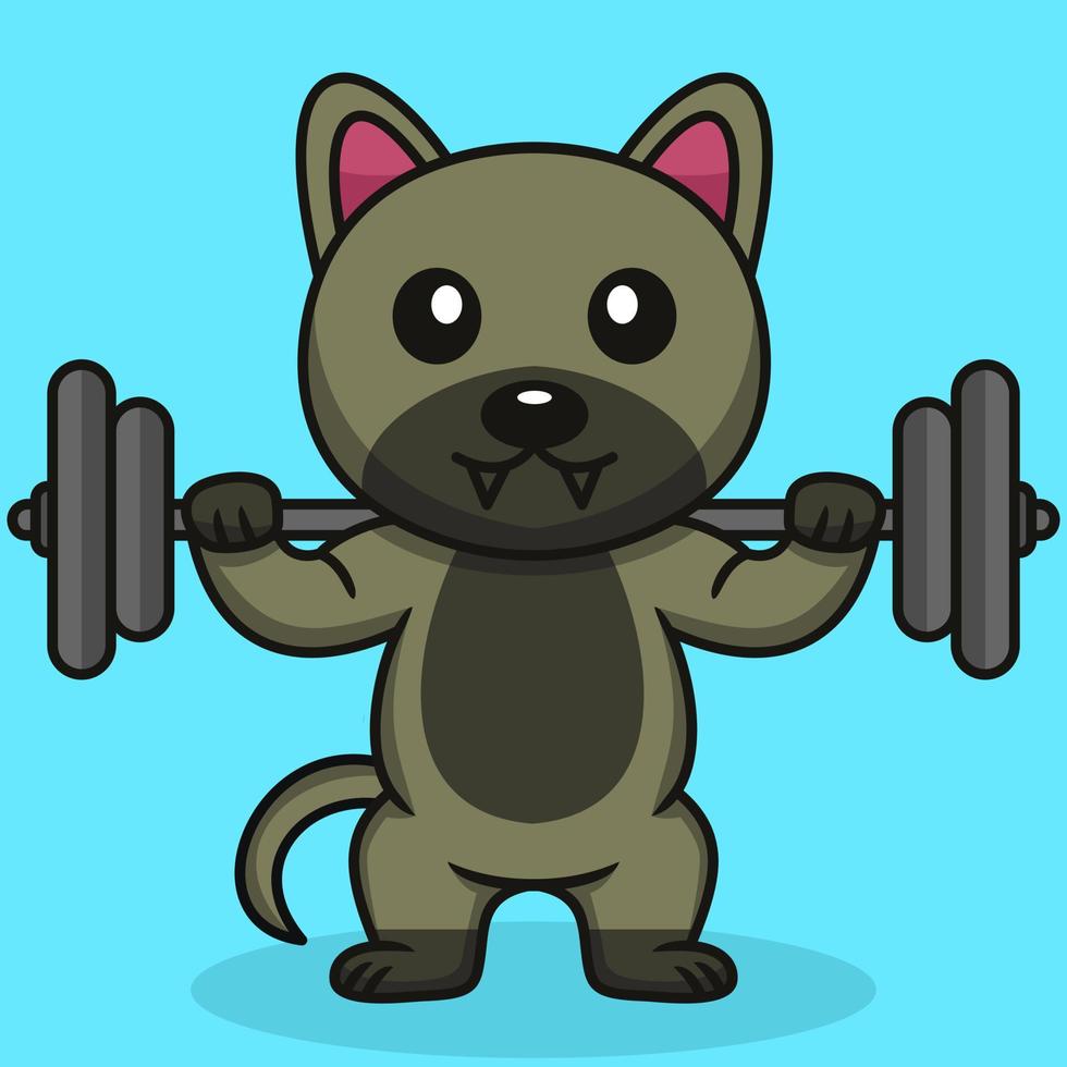 Vector illustration of premium cute dog doing weightlifting