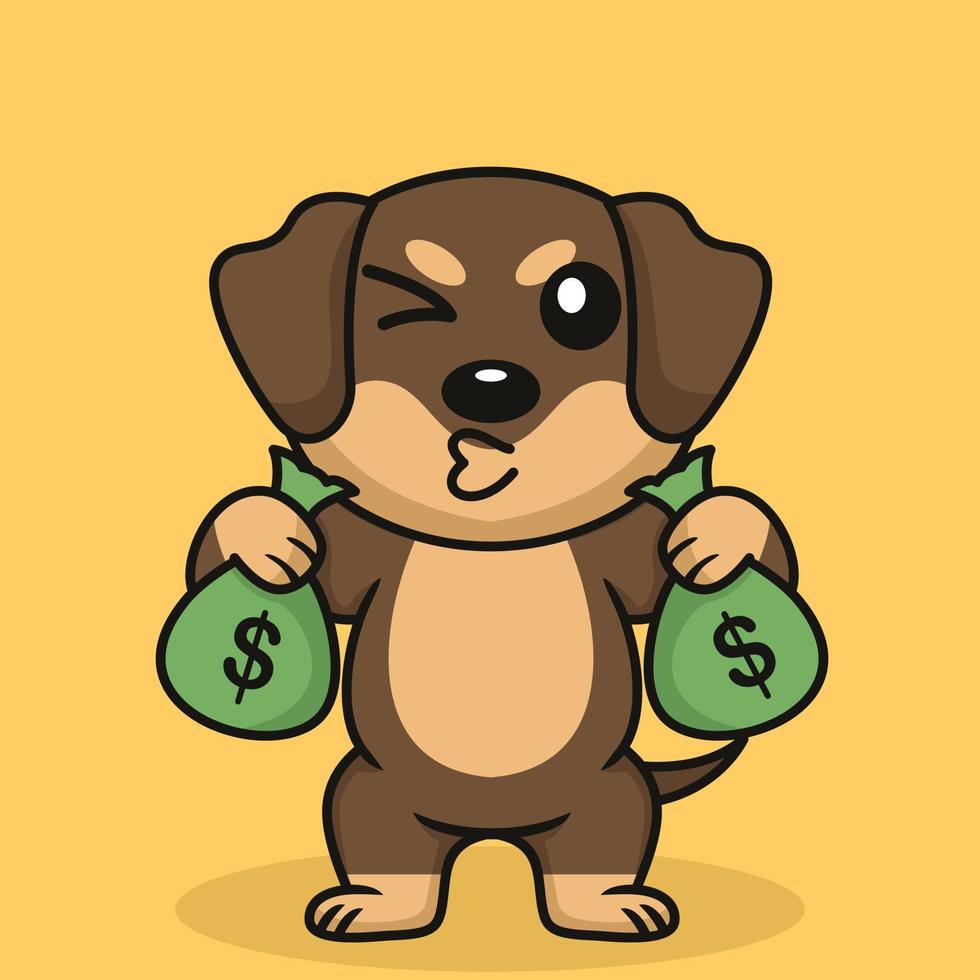 Vector illustration of premium cute dog doing weightlifting