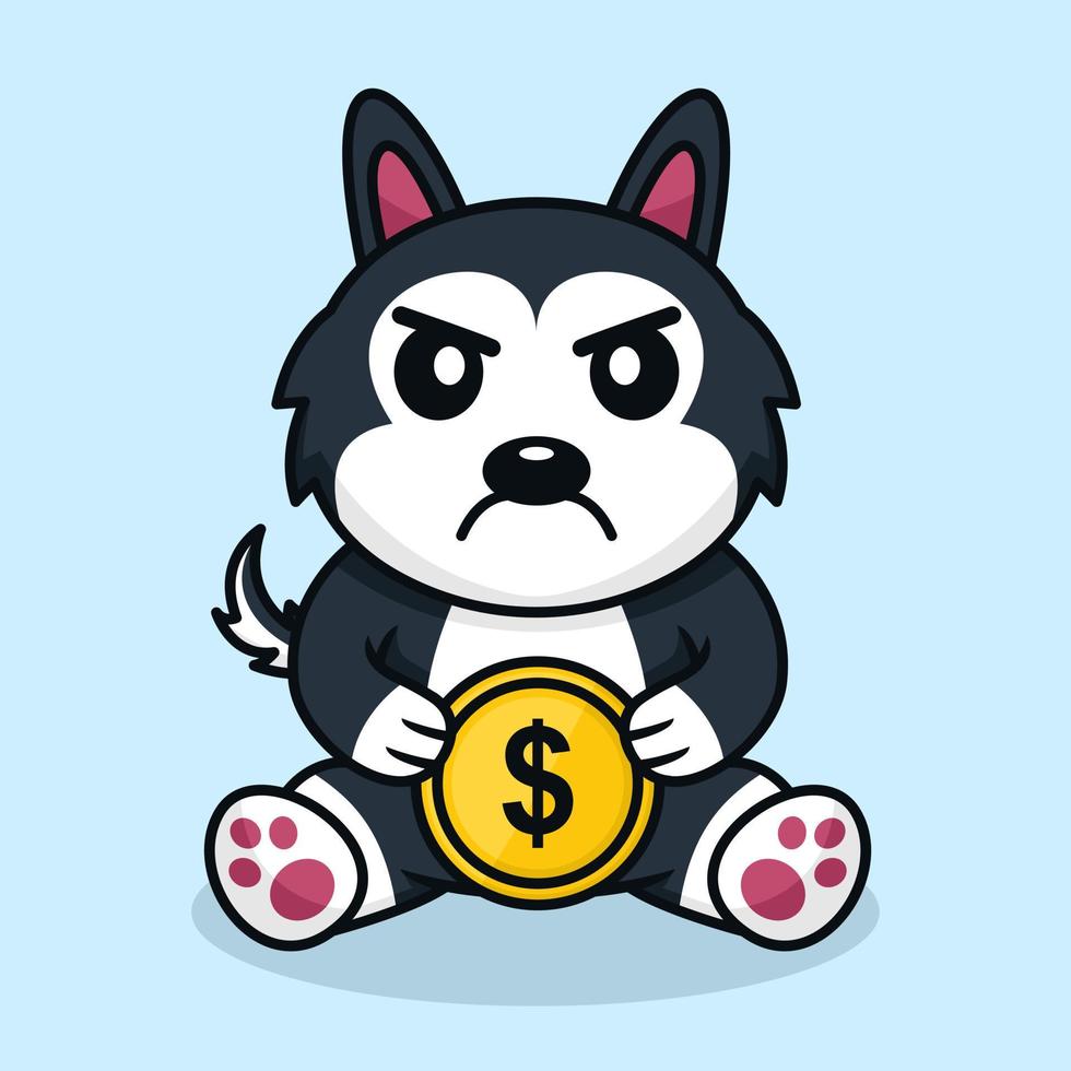 Vector illustration of premium cute dog holding gold coin