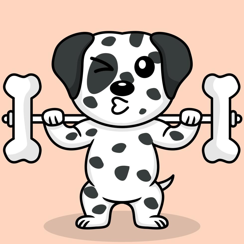 Vector illustration of premium cute dog doing bone lifting