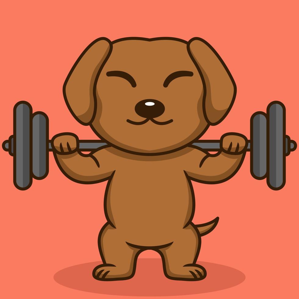 Vector illustration of premium cute dog doing weightlifting