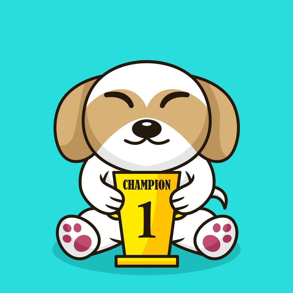 ilustración vectorial de un perro lindo premium que lleva el trofeo del 1er lugar vector