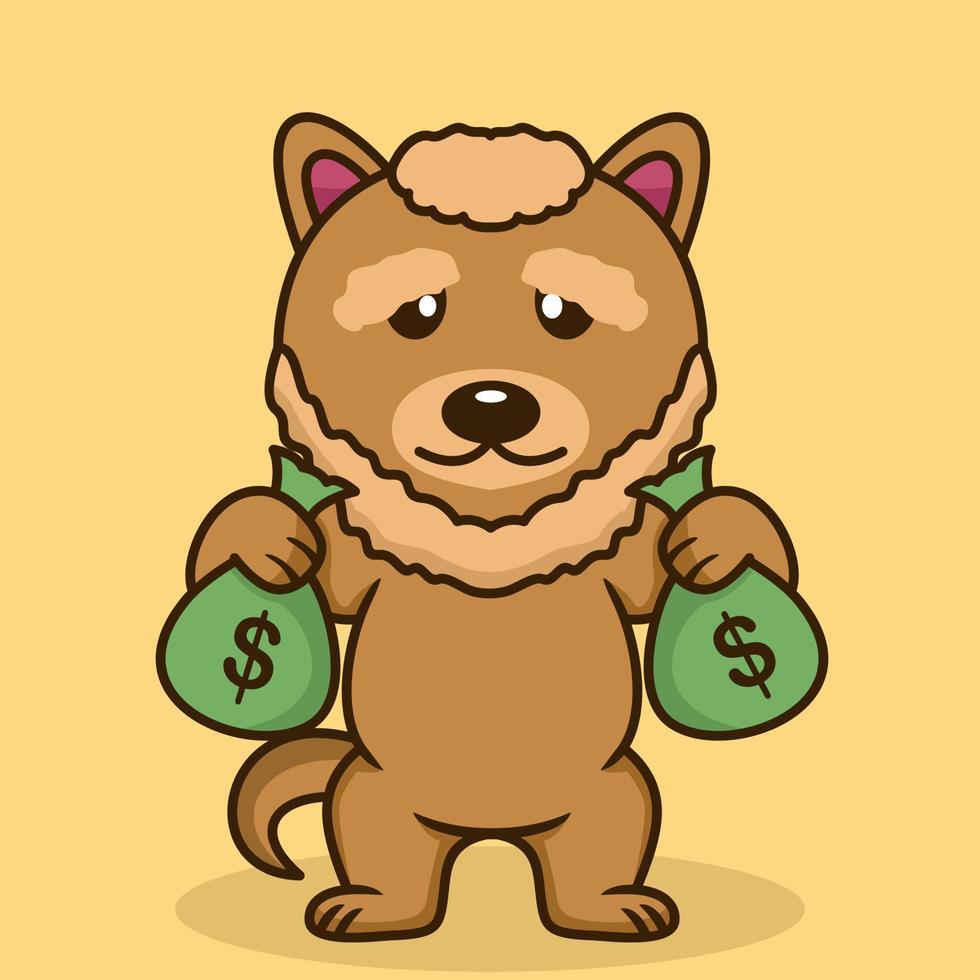 Vector illustration of premium cute dog doing weightlifting