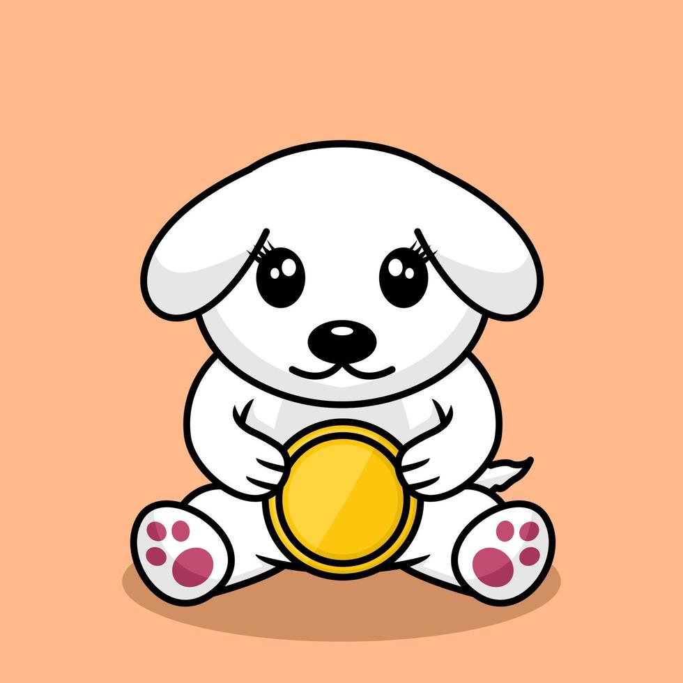 Vector illustration of premium cute dog holding gold coin