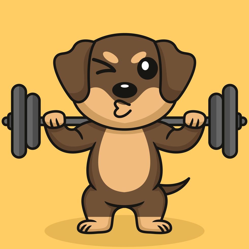 Vector illustration of premium cute dog doing weightlifting