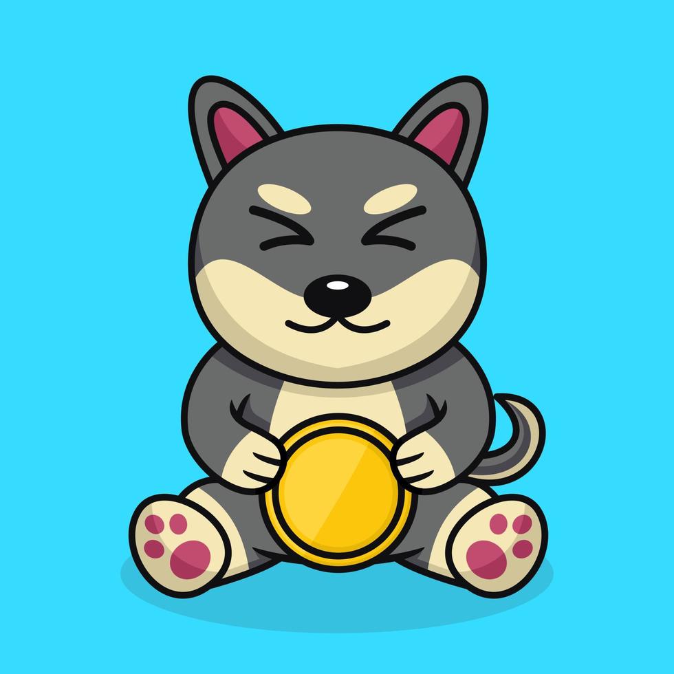 Vector illustration of premium cute dog holding gold coin