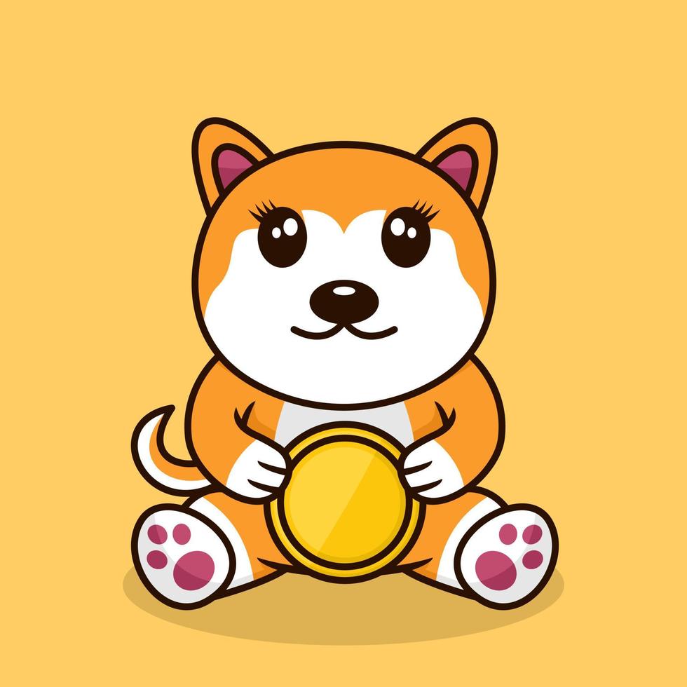 Vector illustration of premium cute dog holding gold coin