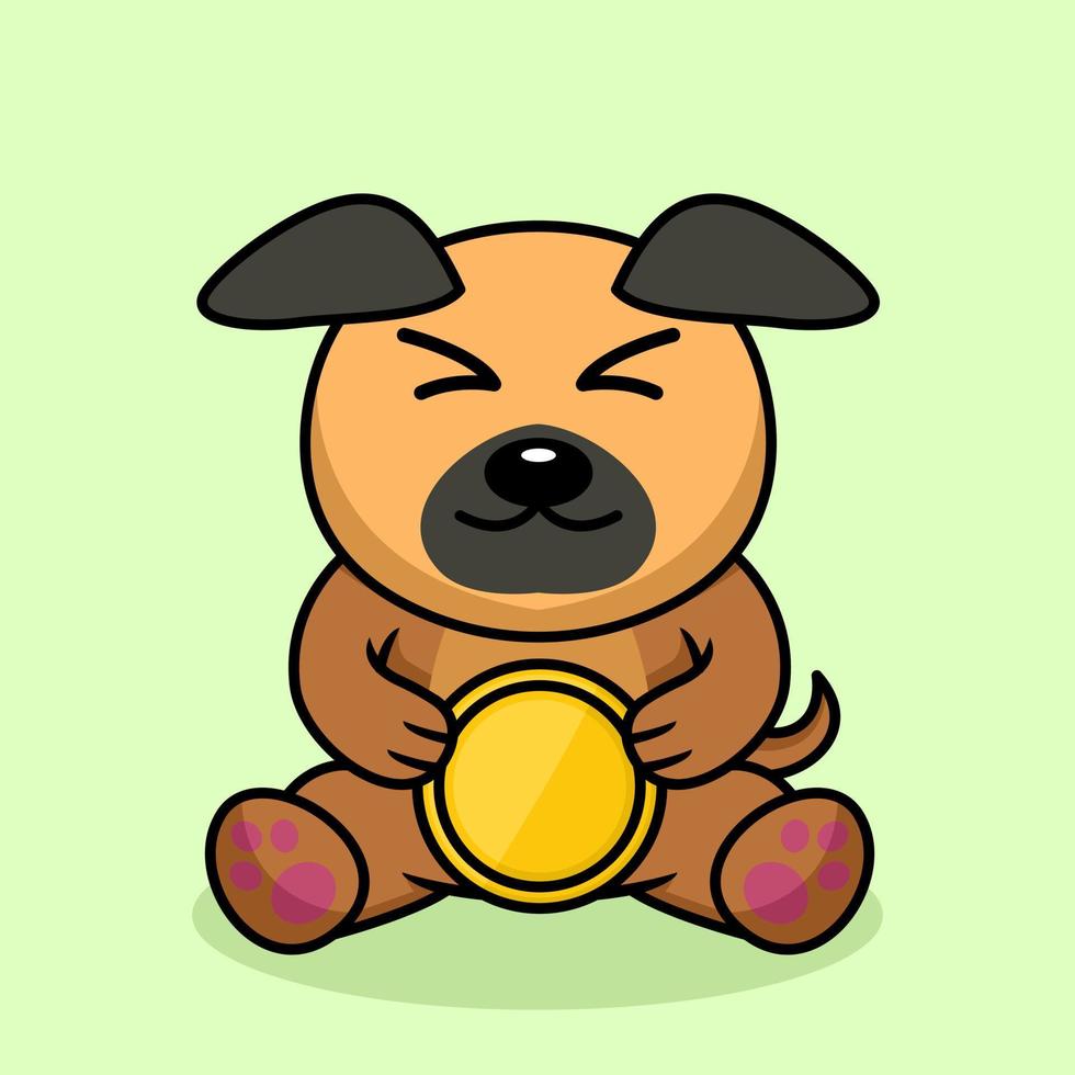 Vector illustration of premium cute dog holding gold coin