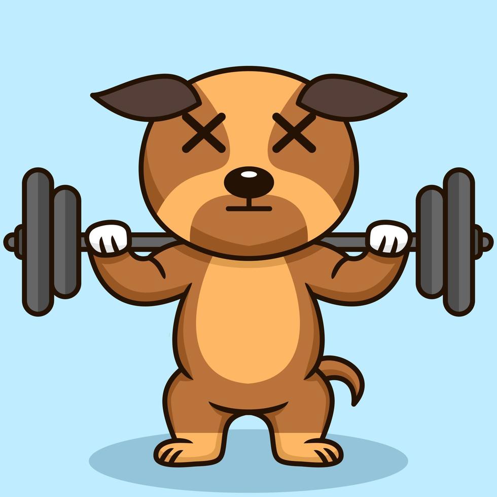 Vector illustration of premium cute dog doing weightlifting