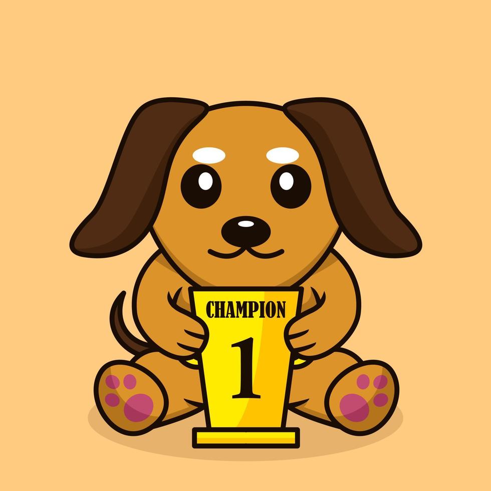 ilustración vectorial de un perro lindo premium que lleva el trofeo del 1er lugar vector
