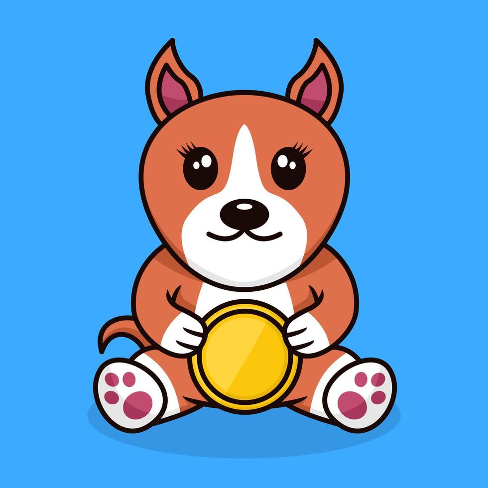 Vector illustration of premium cute dog holding gold coin