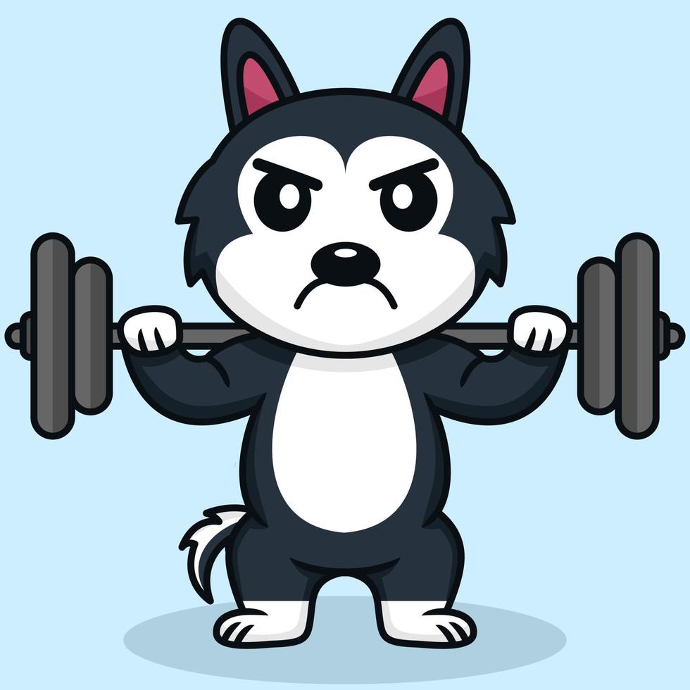 Vector illustration of premium cute dog doing weightlifting