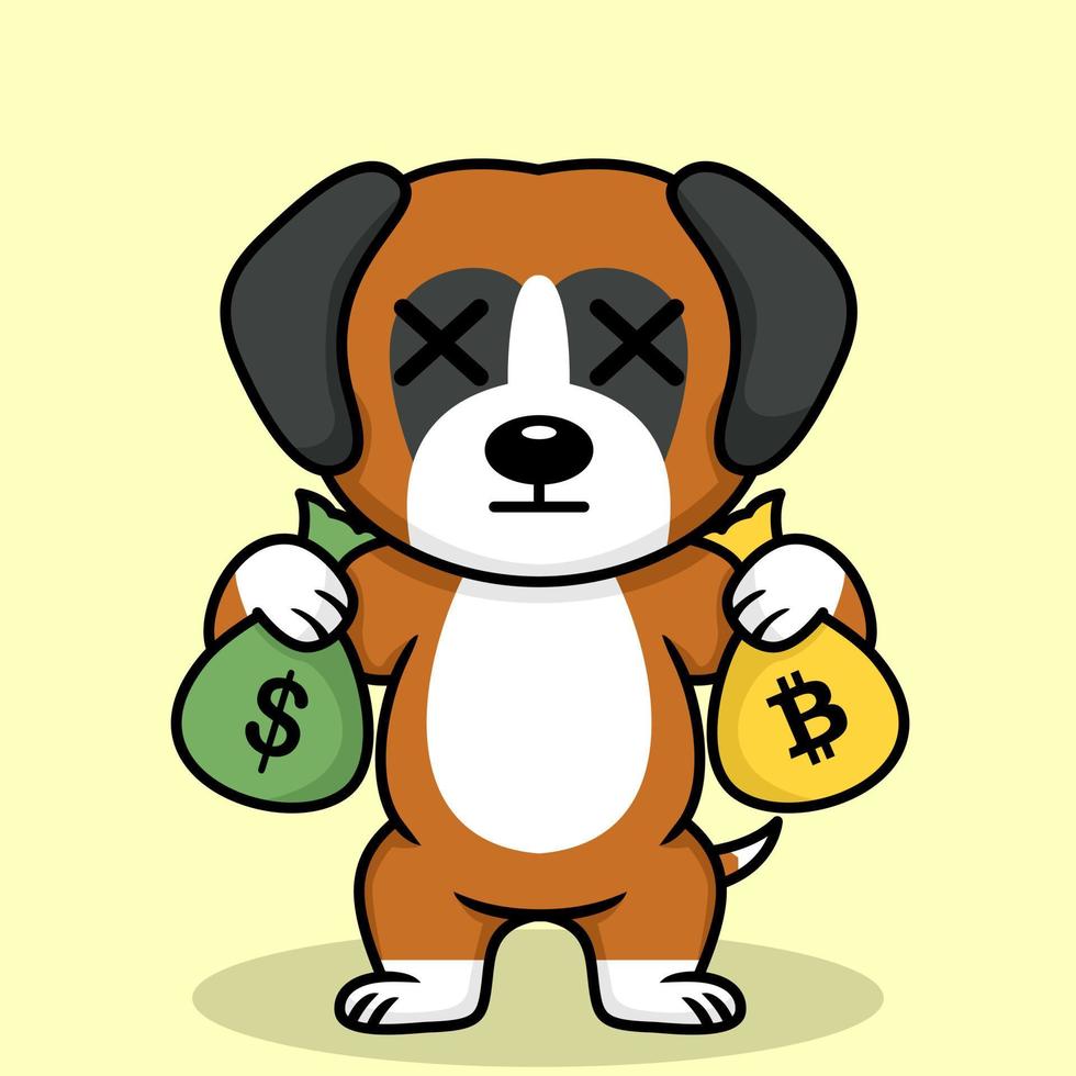 Vector illustration of premium cute dog doing weightlifting