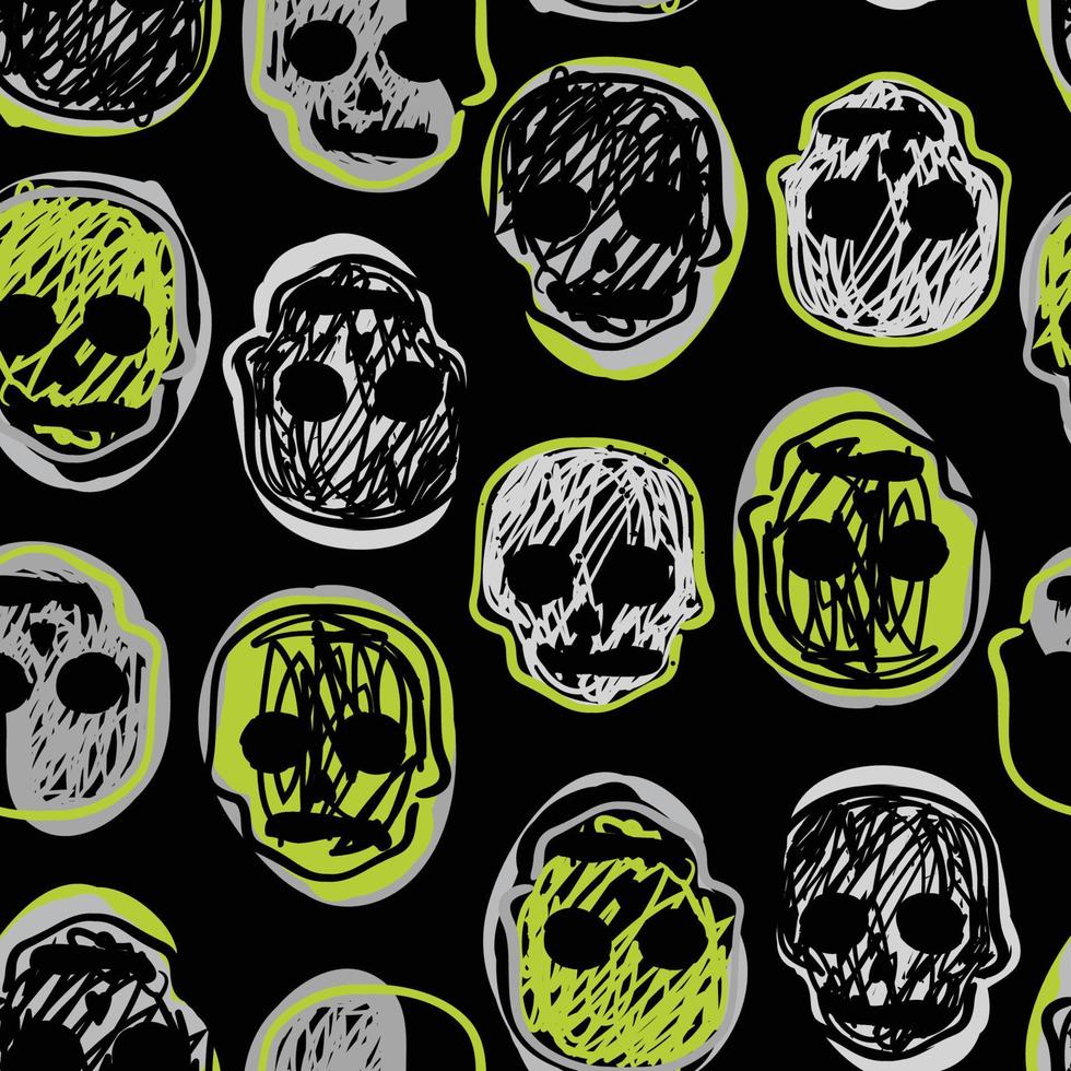 Doodle skull repeat seamless pattern vector