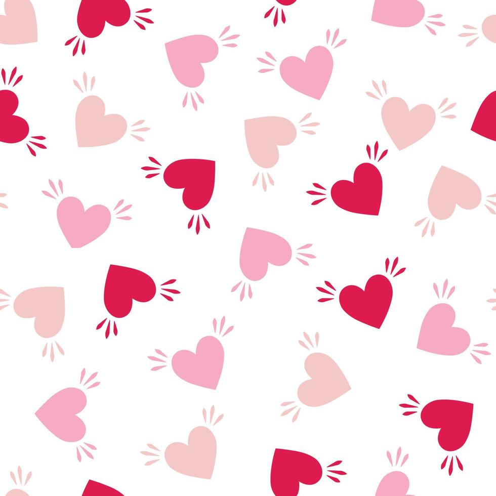 Seamless vector pattern with winged hearts. Hand drawn.