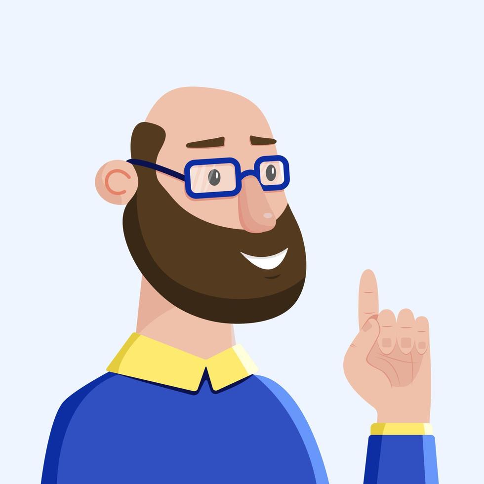 the isolated flat bold man with beard in the blue sweater vector