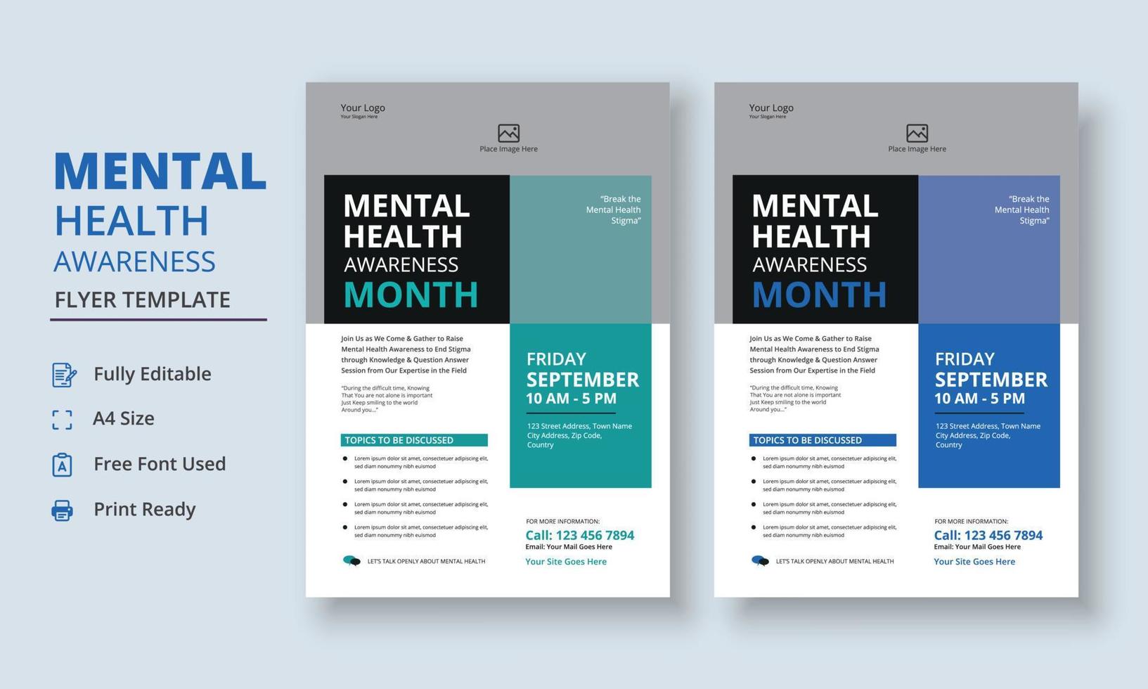 Mental Health Awareness Flyer Template, Mental Health Support Flyer Template, support group flyer and poster leaflet template design vector