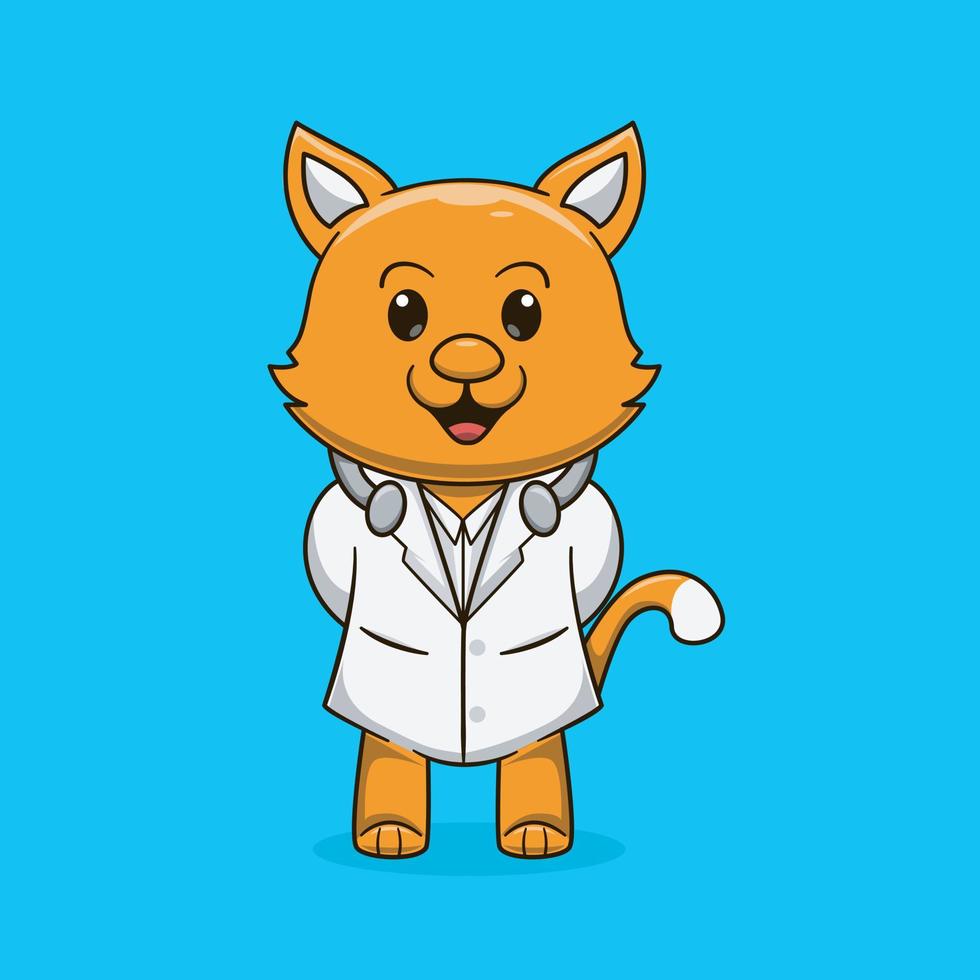 Cute cat doctor flat illustration vector