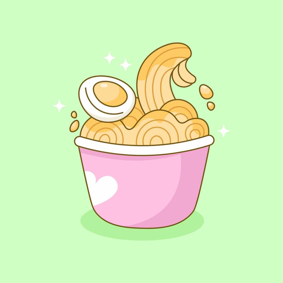 Delicious Ramen Noodles With Eggs Doodle Illustration vector