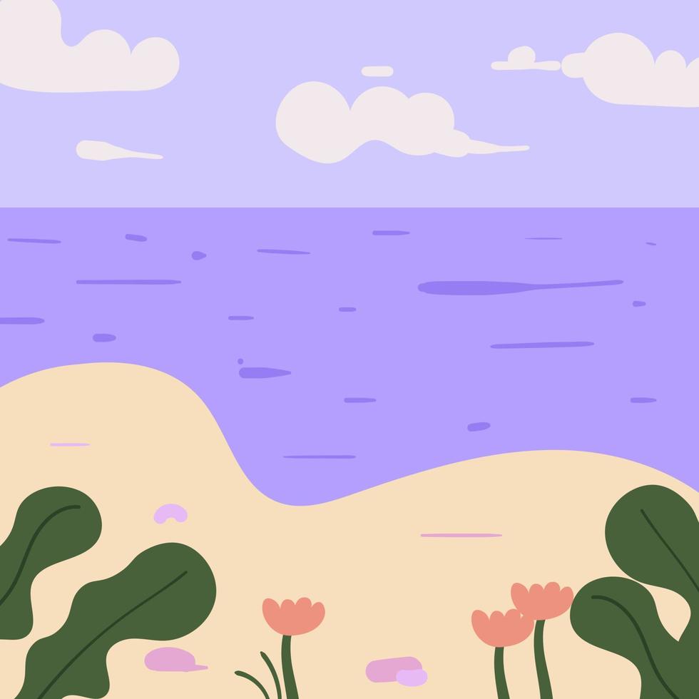 ilustración plana de playa y mar de verano vector