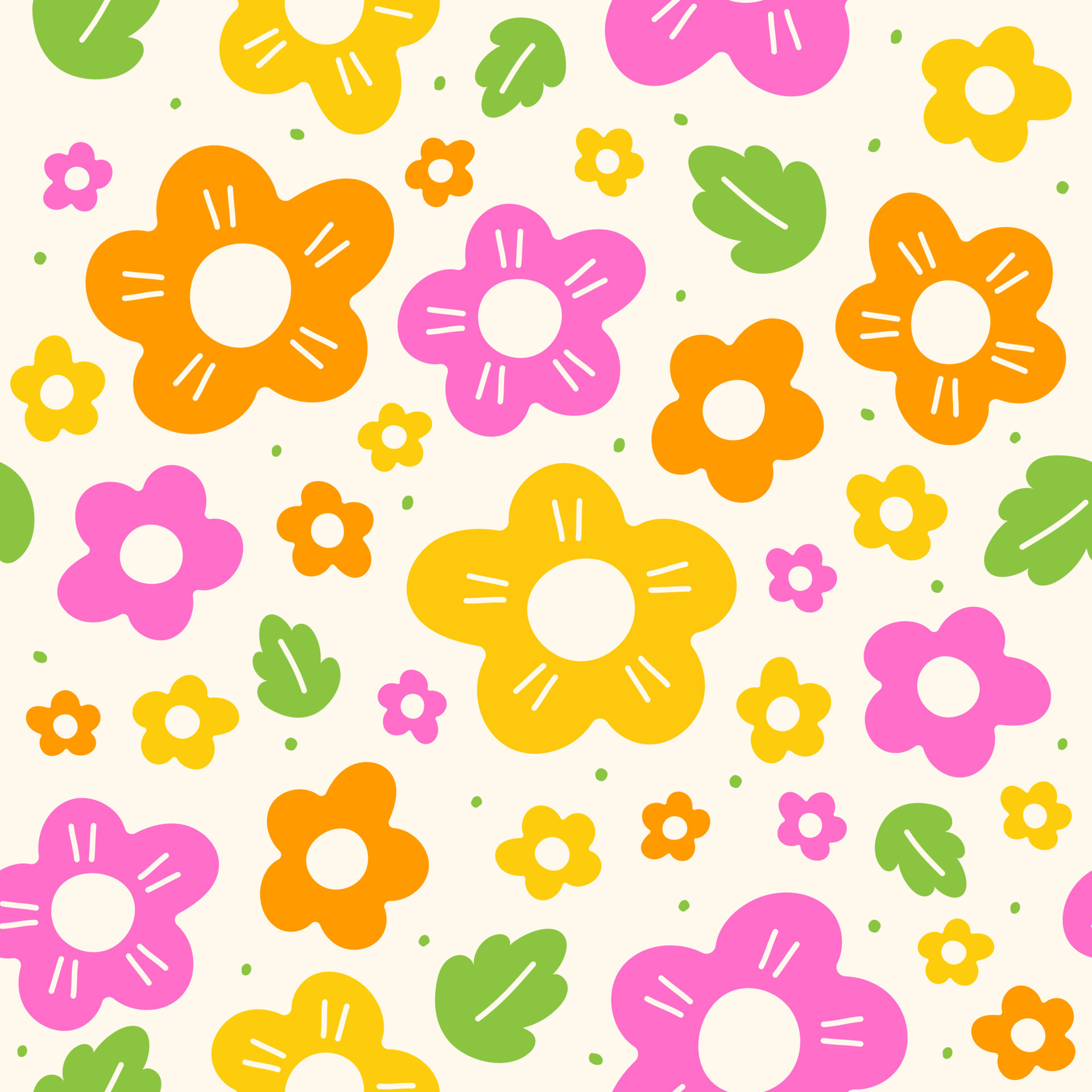 Cute Beautiful Ditsy Flowers Repeating Colorful Pastel Pink Orange
