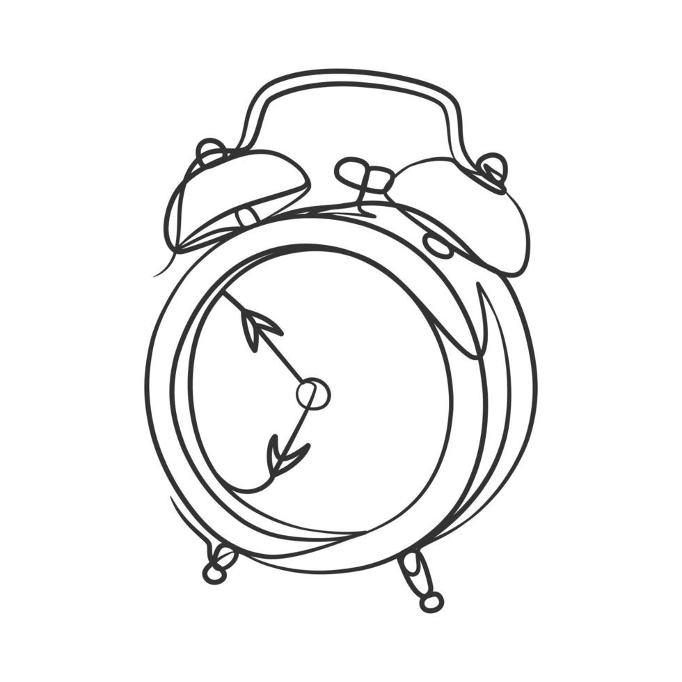 Continuous line drawing of classic alarm clock vector