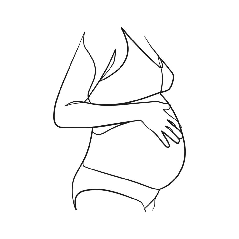 arte de línea continua de mujer embarazada vector