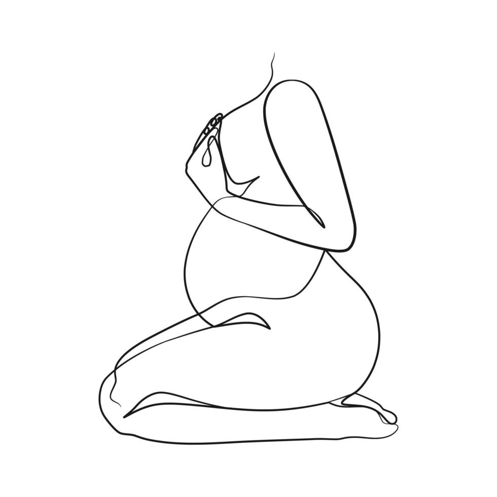 Pregnant woman continuous line art vector