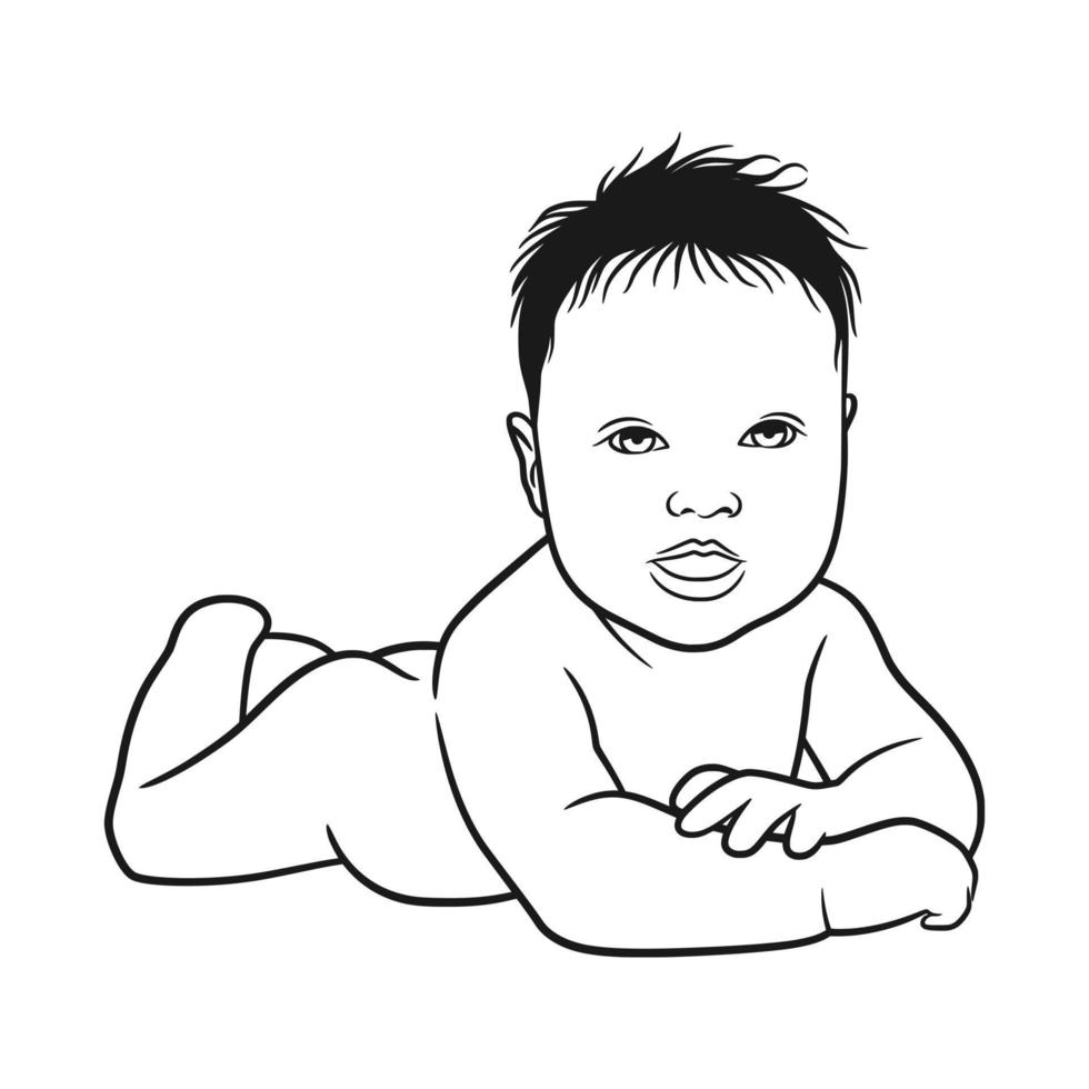 line art drawing illustration of baby vector