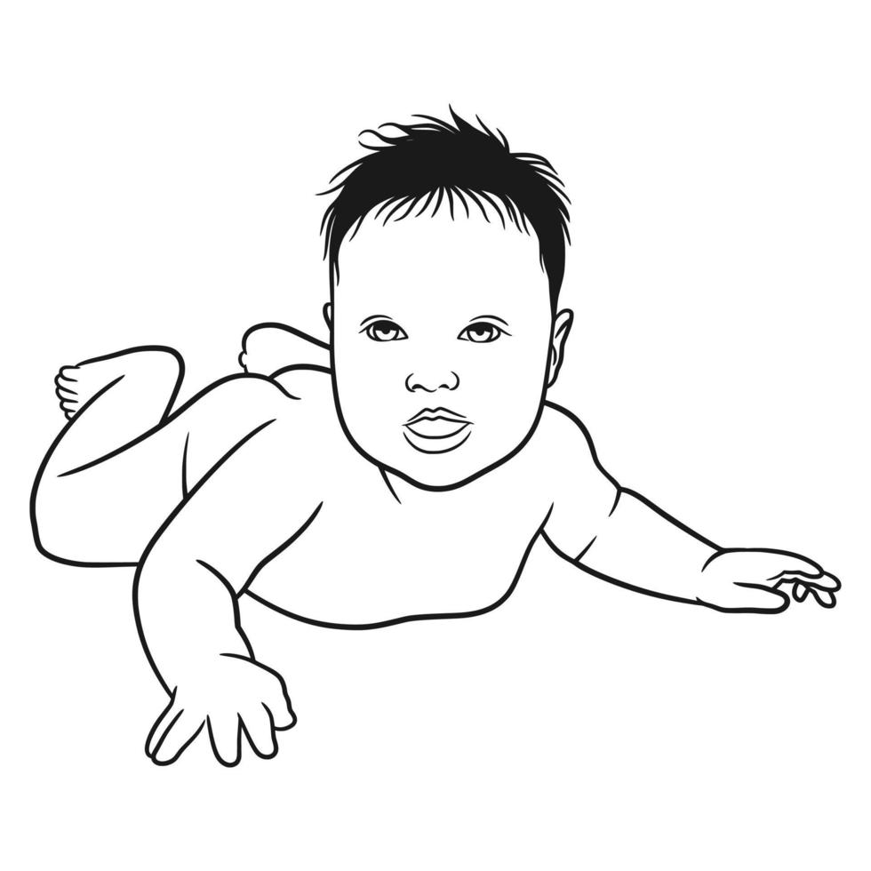 line art drawing illustration of baby vector