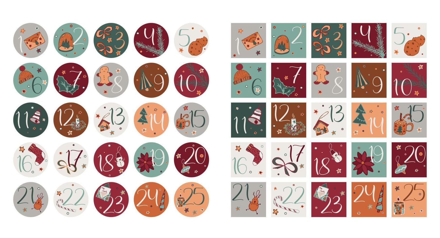 How many days until Christmas stickers. 1 to 25 numbers for countdown and gift packaging