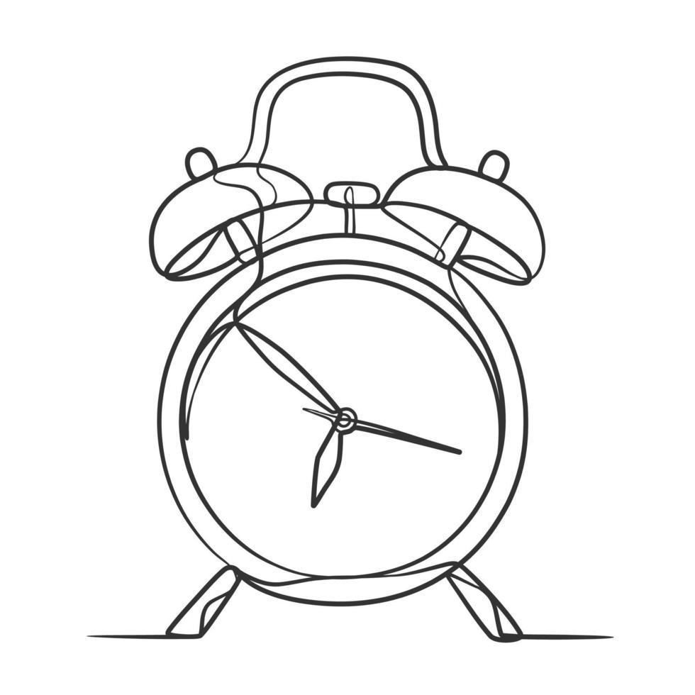 Continuous line drawing of classic alarm clock vector