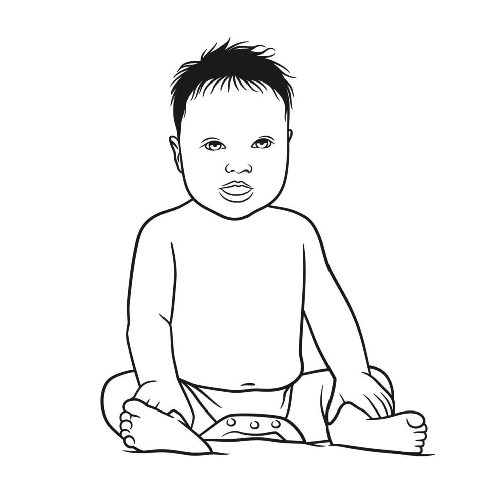 line art drawing illustration of baby vector