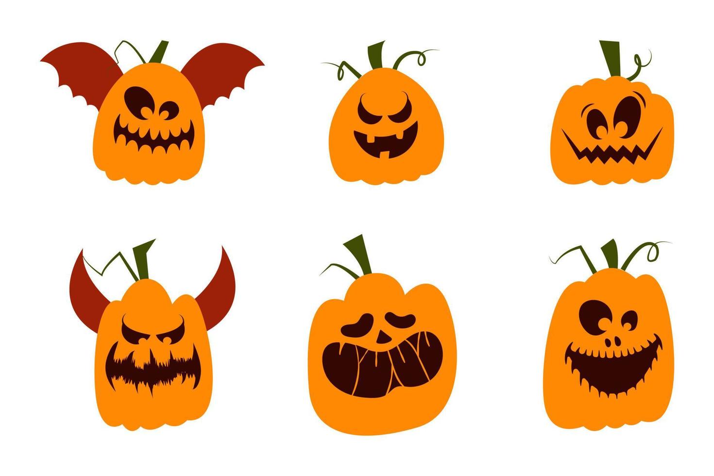 caras aterradoras y divertidas de calabazas o fantasmas de halloween. elementos y objetos de halloween para proyectos de diseño. vector