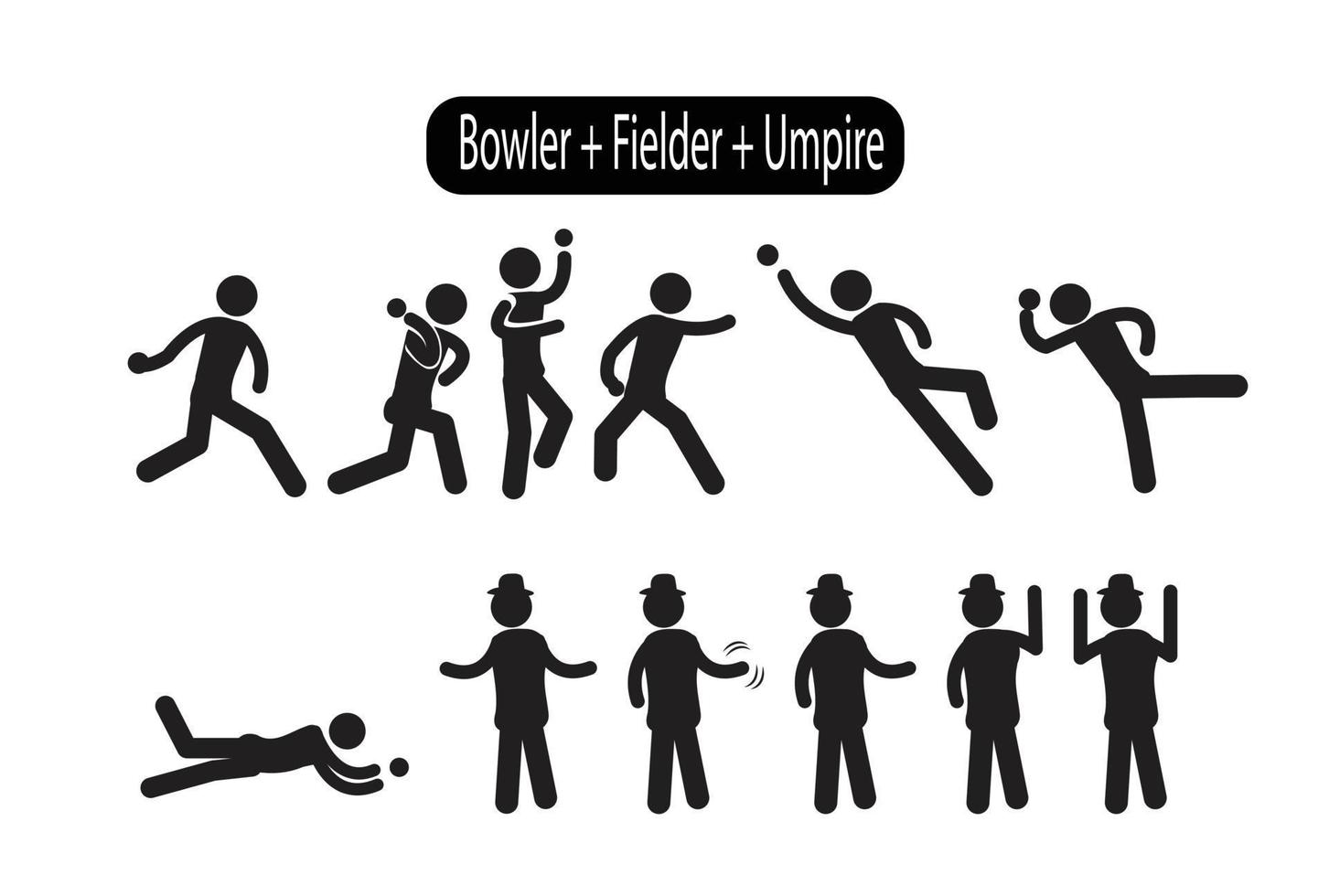 Cricket Bowler, Fielder and Umpire Pictogram Vector Illustration