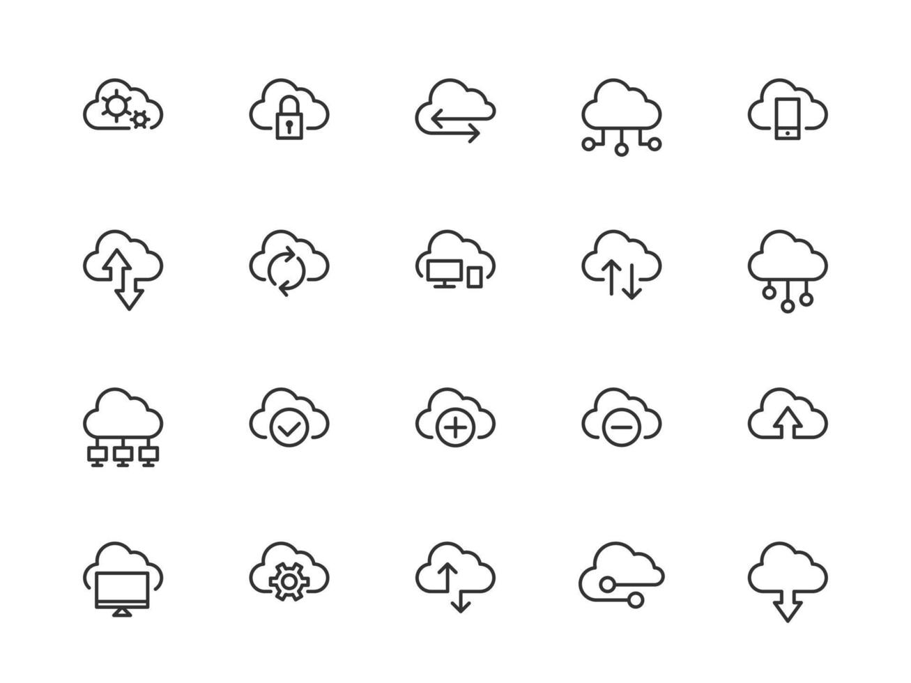 establecer conexión de computación en nube vectorial de icono de tecnología. Servidor global de grandes datos. símbolo de diseño de línea. vector