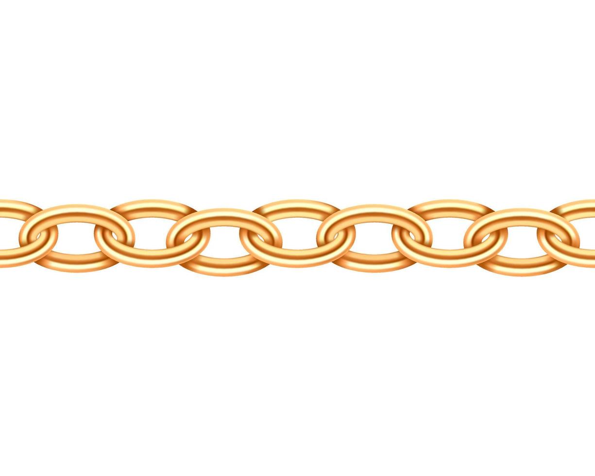 Golden chain seamless texture. Realistic gold chains link isolated on white background. Jewelry chainlet  three dimensional design element. vector
