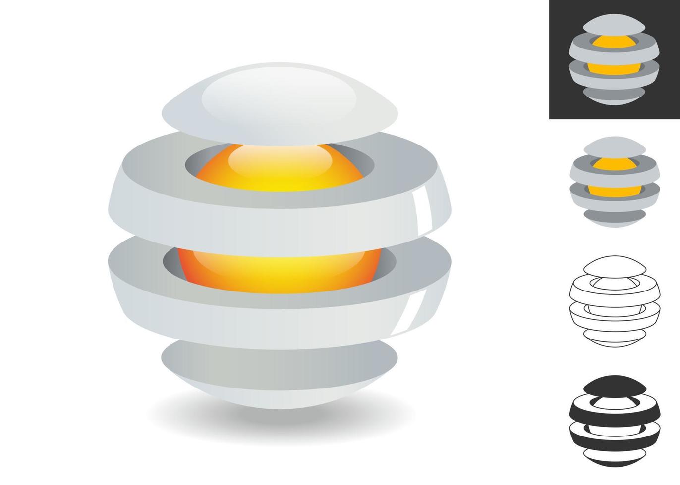 Three dimensional logo, divided sphere with a core. Modern technology design. Vector illustration.
