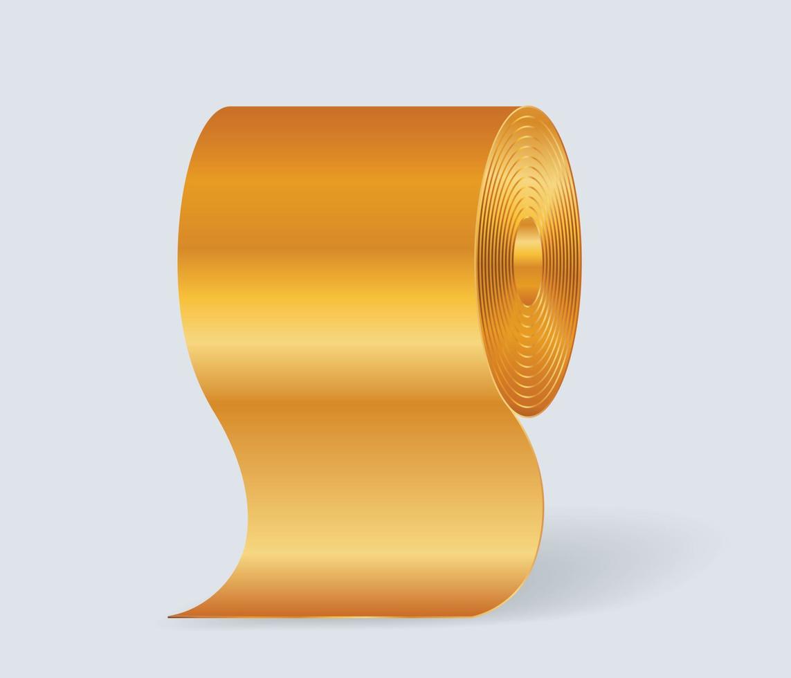 Golden toilet paper isolated on white background.  Fun vector illustration.