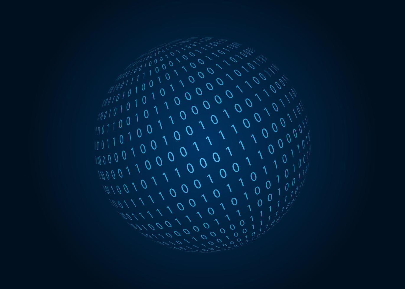 Digital binary code sphere. Blue background. Vector illustration.