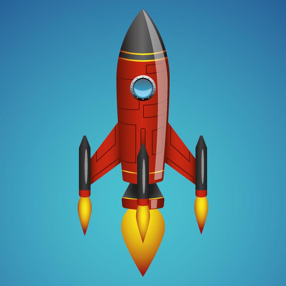 A red rocket is flying in the blue sky vector