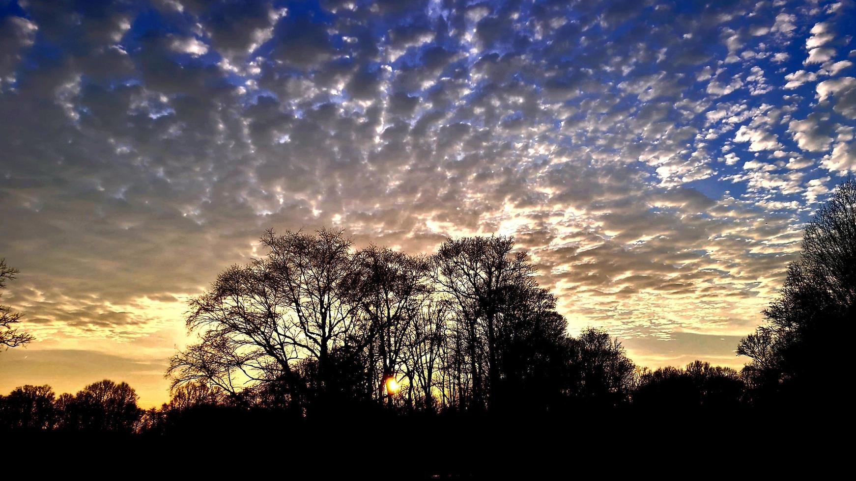 Sunset behind Cotton Ball Clouds photo