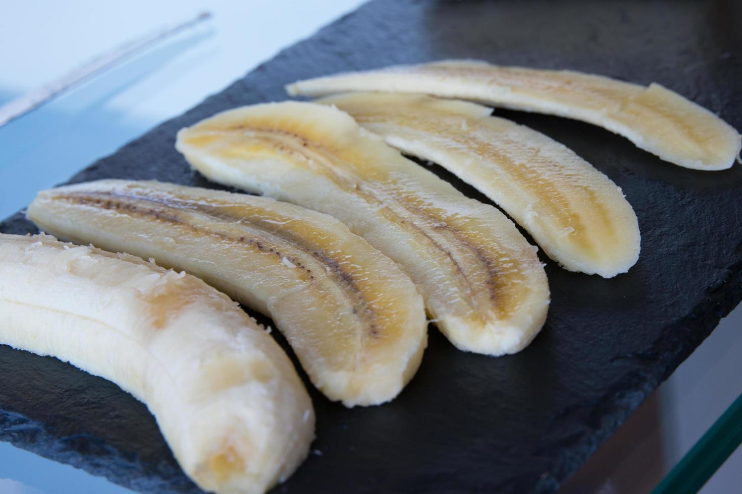 Close up of sliced bananas. photo