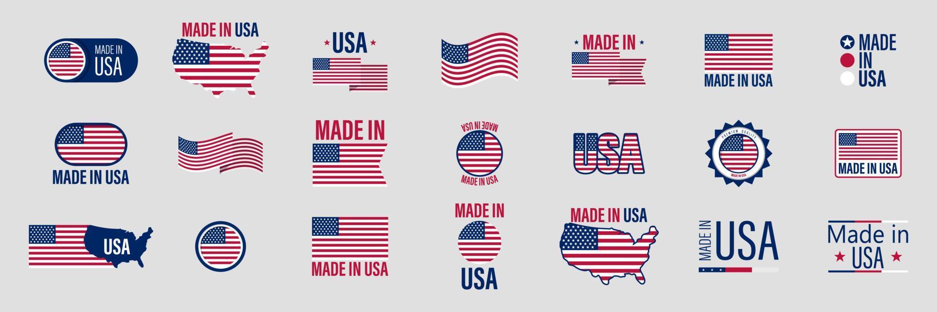 hecho en insignias de estados unidos. colección de emblemas de productos americanos. vector