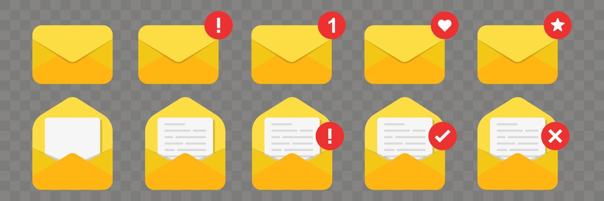 Mail notification on electronic devices. Set sms vector illustrations