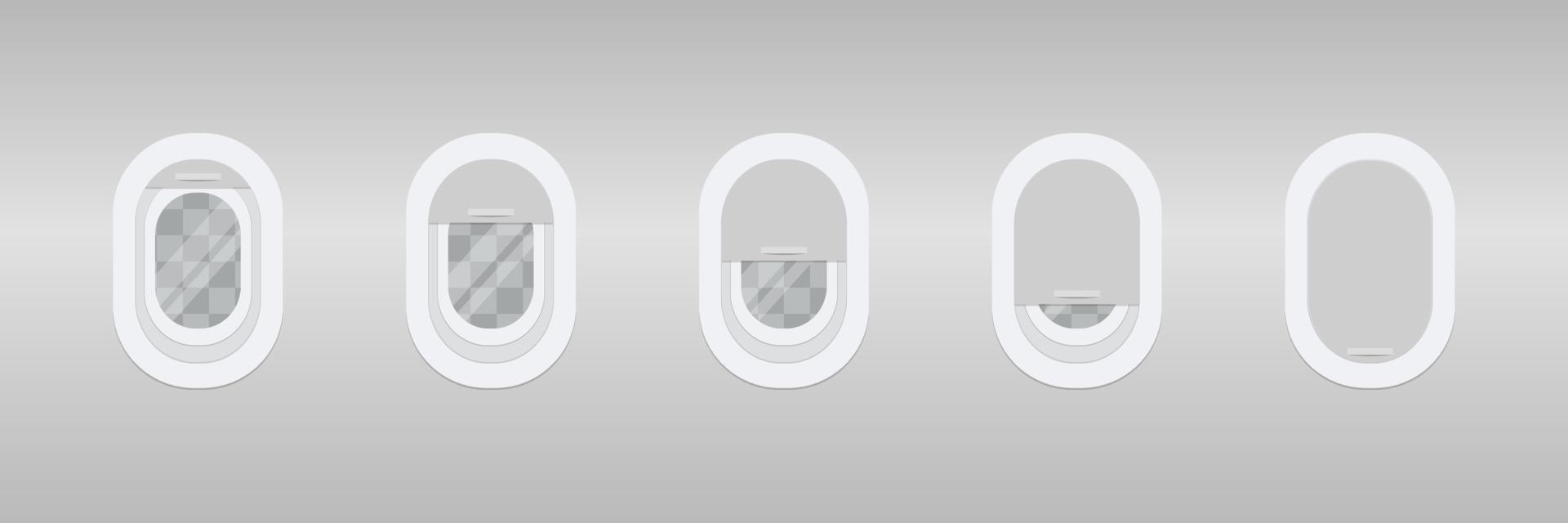 Airplane windows closed and open. Vector illustration