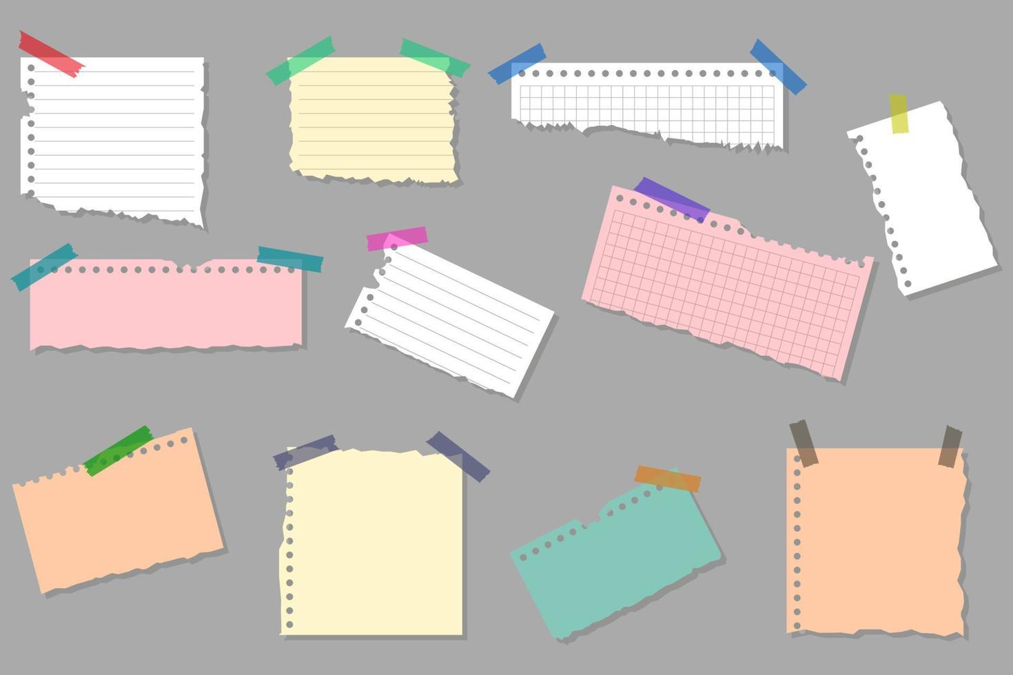 Paper notes with sticky tape collection vector illustrations