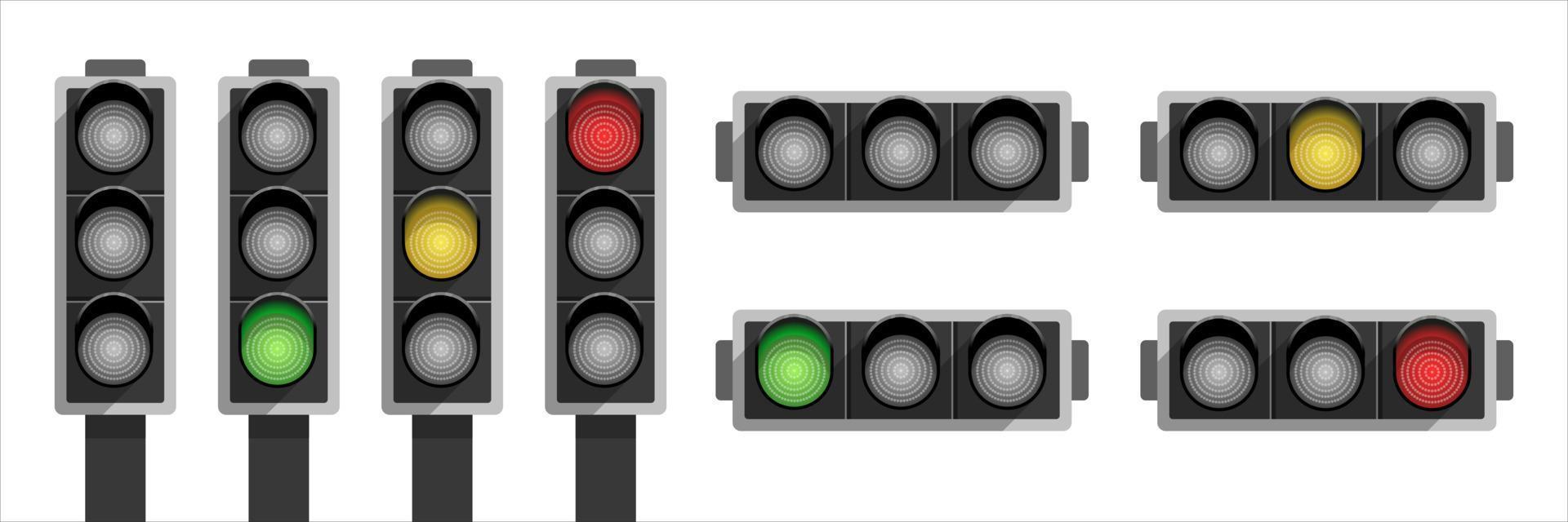 Traffic lights collection. Green, Yellow and Red colored. Horizontal and vertical position vector